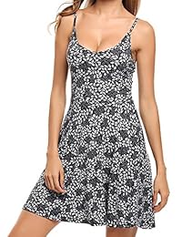 ACEVOG vestido informal con vuelo, sin mangas, con breteles antideslizantes, con estampado floral, estilo skater, para mujer.