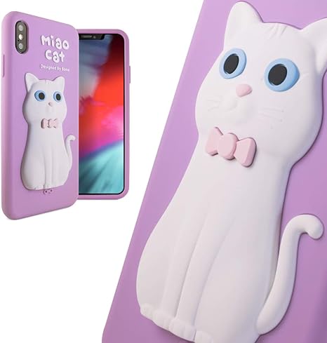 Amazon Co Jp Bone Collection Iphone Xs X スマホ ケース 携帯 シリコン ストラップ 穴 付き かわいい 3d 動物 キャラクター おしゃれ グッズ プレゼント キッズ ガール 女性 アイフォンxs 5 8インチ 対応 18 紫色 白猫 パープル Phone Qcase 家電 カメラ