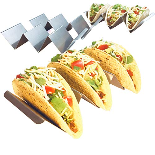 4 Pack - Jumbo Stainless Steel Taco Holder | Enhanced Durability Restaurant Grade Stainless Steel for FULLER Sized Tacos | Oven, Grill and Dishwasher Safe Bakeware/Serveware