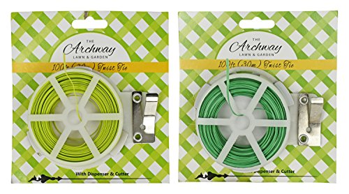 Black Duck Brand Set of 2 Garden Twist Tie Rolls! 100FT Each Spool! Features Dispenser and Cutter! Light Green, Dark Green!