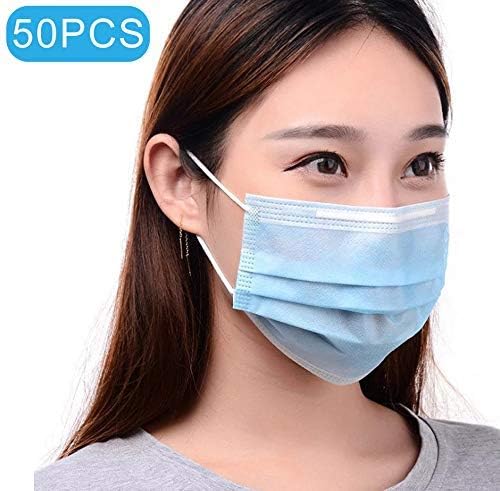 50 Pcs Masks Disposable medical mask with Elastic Ear Loop 3 Ply Breathable and Comfortable for Sanitary Surgical Face Shields Blocking Dust Air Pollution Protection Pack of 50 Masks In Stock