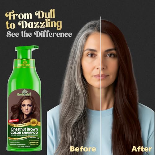 Herbishh 2 Pcs Chestnut Brown Hair Color Shampoo+ 1Argan Hair Mask Permanent Color Shampoo For Men And Women Long Lasting Easy To Apply