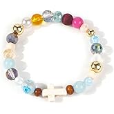 Opalencian Colorful Crystal Beaded Cross Bracelets for Women Charm White Crosses Bracelet Fashion Jewelry Gifts