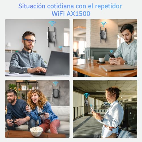 PLERY Repetidor WiFi 6 AX1500, Repetidor WiFi Largo Alcance Doble Banda 5GHz/2.4GHz, Amplificador Señal WiFi con Puerto Ethernet, MU-MIMO, WPS, Amplificador WiFi Compatible con Cualquier Router