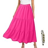 Yazinie Summer Boho Skirts for Women High Waist Tiered Maxi Skirt Long Flowy Beach Skirt with Pocket