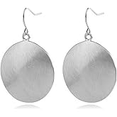 Disc Earrings for Women Minimalist Matte Gold Round Disc Dangle Earrings Vintage Hammered Boho Jewelry