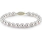 The Pearl Source White Freshwater Pearl Bracelet for Women - Cultured Pearl Bracelet in 14k Gold Plated Sterling Silver Clasp with Genuine 7-8mm Cultured Pearls