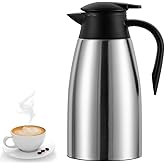 70 oz Thermal Coffee Carafe Stainless Steel, Insulated Coffee Carafe - Double Walled Vacuum Coffee Thermos Water Beverage Dispenser for Keeping12 Hour Hot/24 Hour Cold Water, Thermal carafe (Silver)