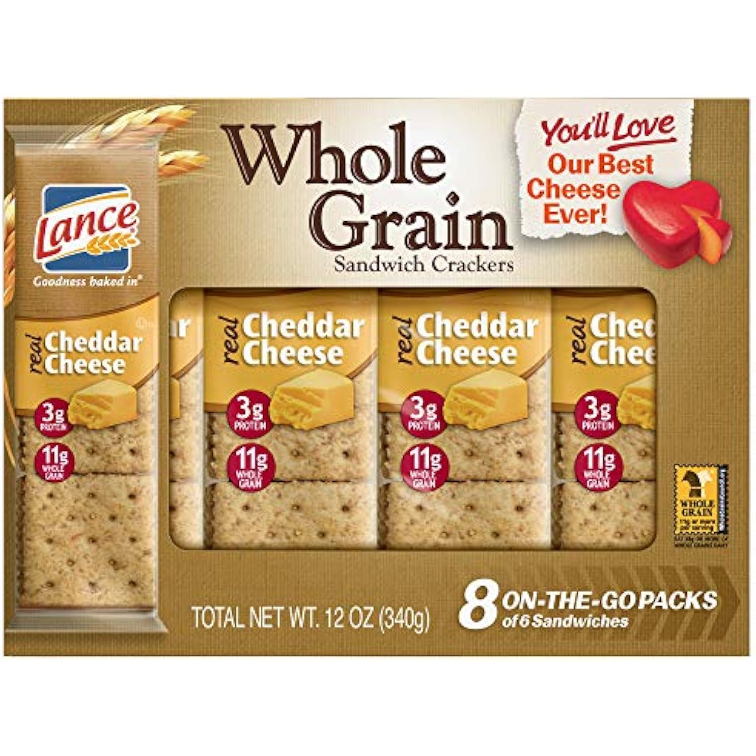 Lance Whole Grain Cheddar Cheese Crackers 3 Boxes of 8 Individual