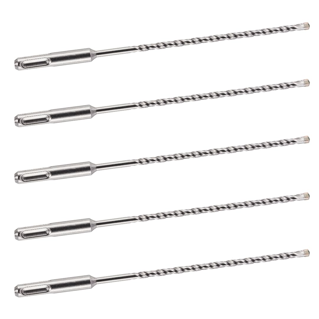 5 PACK OF - 4mm x 210mm LONG SDS + PLUS MASONRY DRILL BIT, TUNGSTEN CARBIDE TIP, FOR STONE CONCRETE BRICK