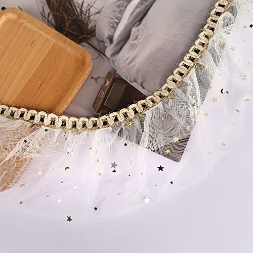 VGOODALL White Glitter Tulle Ribbon Sparkling Tulle Rolls, 5 Yard Mesh lace Ribbon for Wedding Decoration Gift Wrapping Tutu Skirt DIY Arts and Crafts