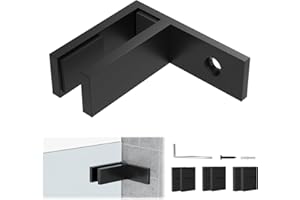 Gyykzz 1 Pack Matte Black Wall to Glass Clamp 90 Degrees Glass Railing Clamp Fit for 3/8"-1/2"(10mm-13mm) Thinkness Balustrade, F Shape T304 Railing Clips for Fence, Balcony Deck, Indoor & Outdoor