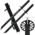 KCCEDGE BEST CUTLERY SOURCE 2PC Combo Full Tang 28in Tanto Ninja Katana Twin Sword Machete w/Nylon Sheath + Black Chinese Engraved on Blade Edition