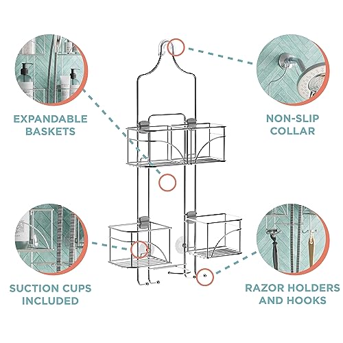 Zenna Home Hanging Shower Caddy, Over the Shower Head Bathroom Storage