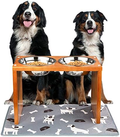 Yangbaga Elevated Dog Bowls, Raised Dog Bowls with Stainless Steel Dog Bowls, Came with Anti-Slip Feet for The Stand and Noise Preventing Bulges for Bowls