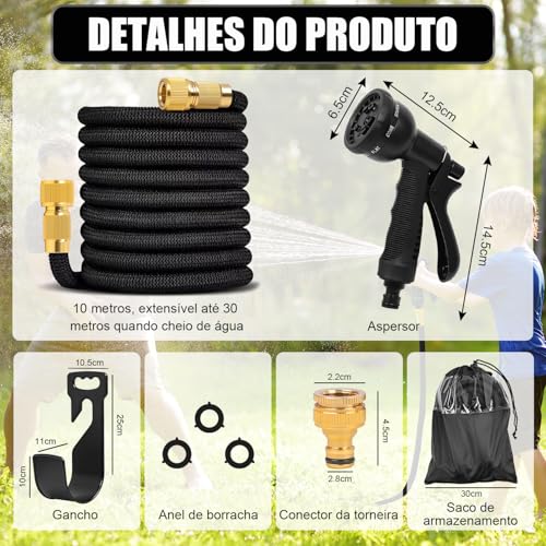 30 m Mangueira de Jardim Retrátil com Pulverizador de 8 Bicos Funcionais, mangueiras de água leves à prova, Mangueira Lava Rápido Carro Expansível Flexível, Mangueira Magica