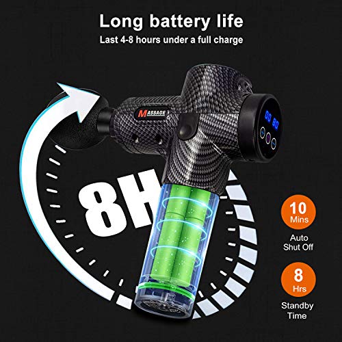 QUIGO Percussion Massage Gun Deep Tissue, Handheld Body Cordless Electric Massager, Back Neck Muscle Pain Relief, 10 Heads Pack, Super Quiet Brushless Motor(Carbon Fiber)