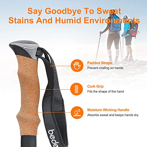 Bastones Trekking, Bastones de Senderismo Telescopicos de Aluminio 7075, Palos Senderismo Ultraligero 65cm-135cm con Mango de Corcho Anti-Sudor, Muñequera Ajustable, para Caminar, Montaña Alpinismo