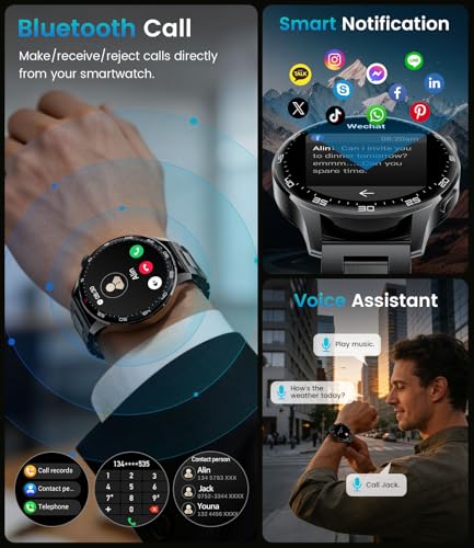 LIamadas Men's Smartwatch, Bluetooth, 1.7-Inch Large Smartwatch with LED Flashlight/800 mAh/IP68, 100+ Sports Modes, Heart Rate Monitor and Sleep, Android and iOS, Black Red