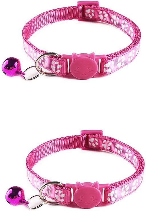 Tafeiya 2 Pack Cat Collars Safety Quick Release Adjustable Pink Paw Print