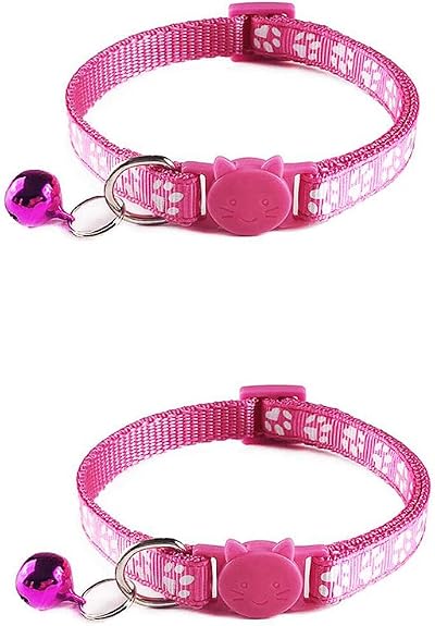 Tafeiya 2 Pack Cat Collars Safety Quick Release Adjustable Pink Paw Print