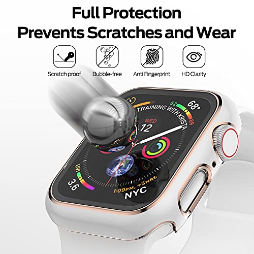 [3 Pack] AISIBY IP68 Waterproof Shockproof Bumper Cover Built-in Screen Protector, Compatible with Apple Watch Series 6/5/4/SE 44mm Case with Tempered Glass Coverage HD Ultra-Thin Unbreakable Cover