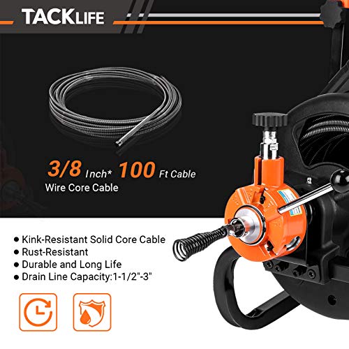 TACKLIFE Electric Drain Auger 100 Ft x 3/8 Inch Plumbing Snake Autofeed Drain Cleaner Machine