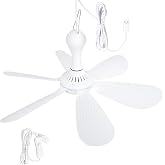 Xindejia USB Powered Small Ceiling Fan 6 Blades Quiet DC 5V USB Hanging Fans for Indoor Outdoor RV Bed Room Dorm Desk Travel Camping Tent Cubicle Mini Portable Canopy Fans - White