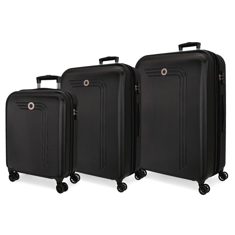 Movom Riga Black Luggage Set 55/70/80 cm Rigid ABS Combination lock 217L 4 Double Wheels Hand Luggage