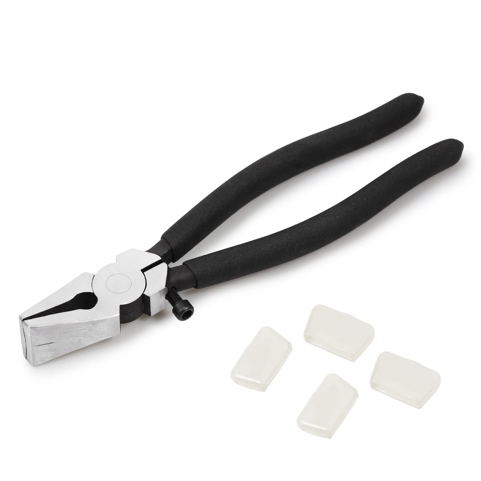 LEONTOOL 8-Inch Glass Running Pliers with 2 Pairs of Rubber Tips Key Fob Pliers with Curved Jaws Glass Cutting Pliers for Wristlet Keychain and Key Lanyard Making and Stained Glass Work