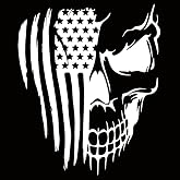 JSCARLIFE American Flag Skull Distressed Car Sticker Decal, Skull USA Car Hood Sticker, Skull Vinyl Decal for Car Truck SUV Window Indoor and Outdoor Decoration (White)