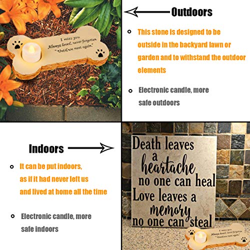 Gwnuqpa Pet Memorial Stone for Dog with 3 Pack Flameless Led Lights Candles for in Memory of Dog Rainbow Bridge Keepsake, Loss of Dog Gifts,Grave Marker for Outdoor Tombstone Or Indoor Display