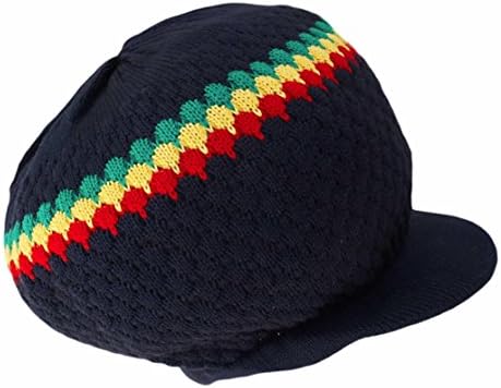 Black W/Stripe Rasta Hat Crown Cap Dread Irie Knit Beanie Jamaica M/L