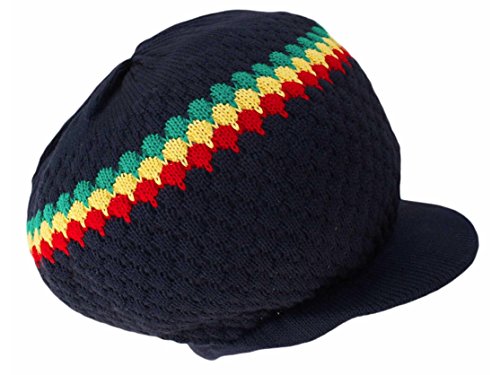 Black W/Stripe Rasta Hat Crown Cap Dread Irie Knit Beanie Jamaica M/L