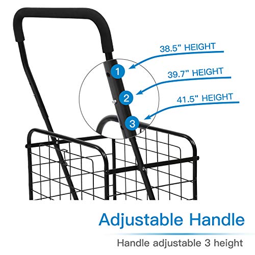 Pipishell Shopping Cart with Dual Swivel Wheels for Groceries, Compact Folding Portable Cart