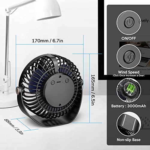 Fashioz Mini Desk Fan, USB Table Fan with 5 Speeds Strong Airflow,Cooling Portable & Ultra-Quiet, Desktop 360°Rotatable Head and Charging for Home Office Bedroom Library Summer Gift (black)