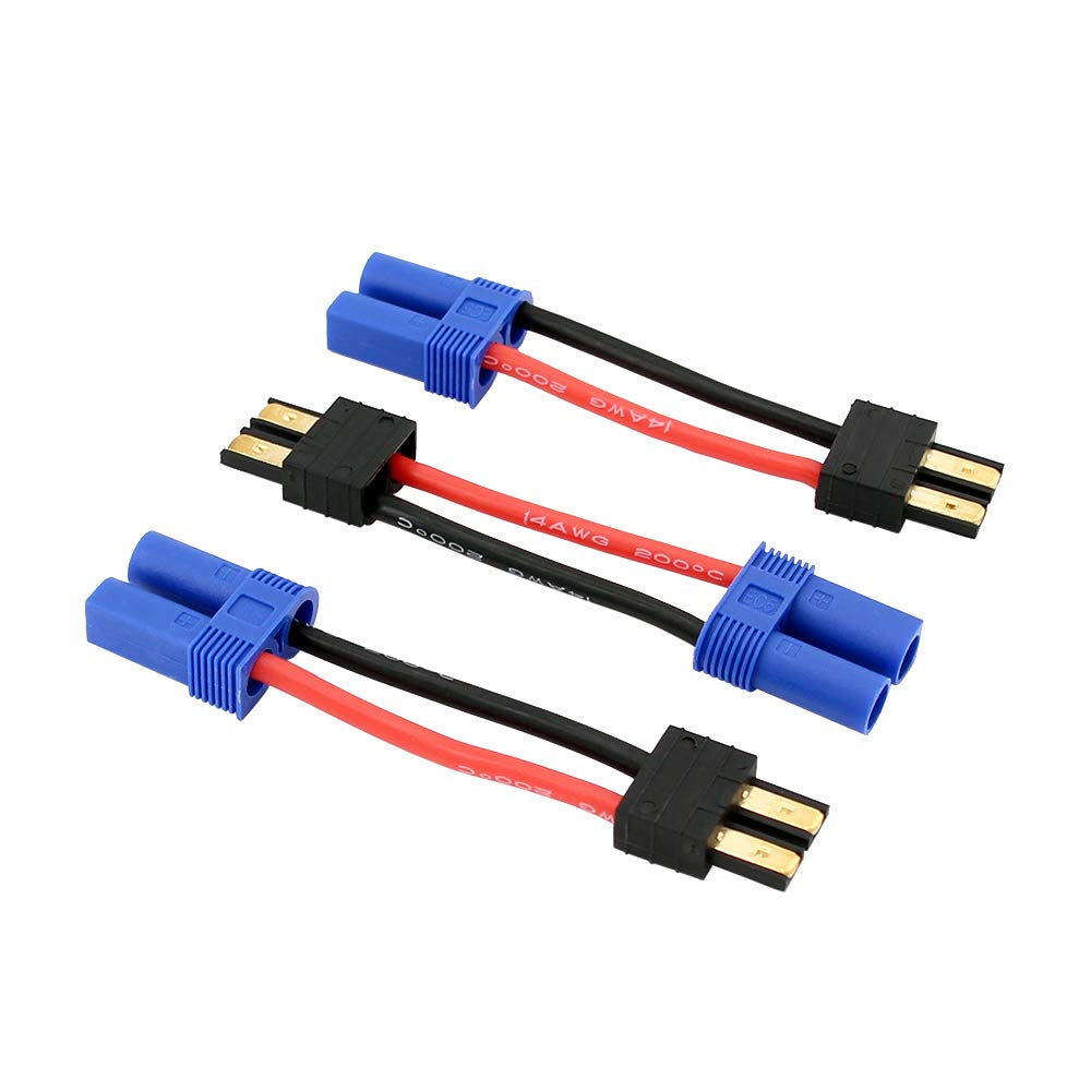 BDHI 3pcs Male Traxxas TRX to Female EC5 Losi 14awg 5cm Heavy Duty Connector Adapter Cable(BDHI-06)