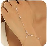 MODRSA Hand Chain Bracelet Gold Hand Chain Ring Bracelet Hands Chains Jewelry Rhinestone Pearl Handchain Finger Bracelets Non Tarnish Waterproof Trendy Dainty Bridesmaid Accessories