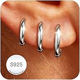 DORANA Valentines Day Gift 3 Pairs 925 Sterling Silver Earrings for Women Girls Non Tarnish Small Hypoallergenic Huggie Hoops Cartilage Stack Earring Sets for Multiple Piercing