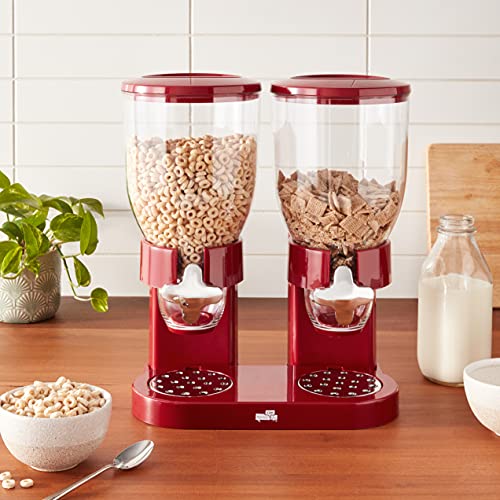 HoneyCanDo Double Cereal Dispenser with Portion Control, Red and