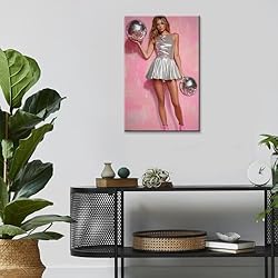 Vintage Funky Disco Ball Hot Girl Canvas Wall Art