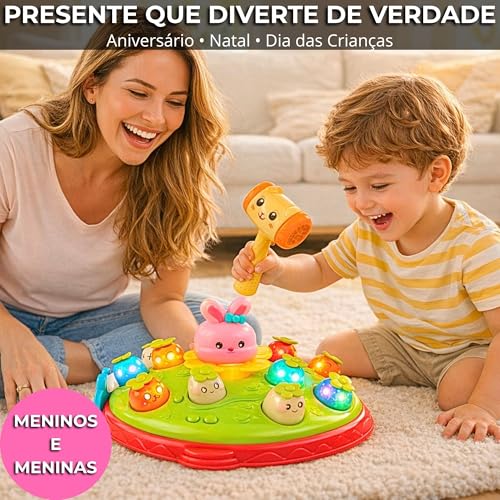 Bate Toupeira Infantil Eletrônico com Martelo — Luz e Som, Desenvolvimento Sensorial e Coordenação Motora, Para Crianças 3 a 6 Anos, Presente de Aniversário e Natal