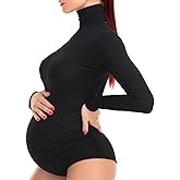 QIAIYALA Maternity Shirt Bodysuit for Photoshoot Pregnant Women Long Sleeve Basic Top Mock Bodycon Photography