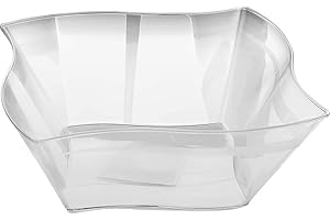 Blue Sky Clear Square Wave Plastic Serving Bowl - 90 oz. (1 Count) - Premium & Durable Clear Plastic Bowl - Perfect Snack Bowl and Salad Bowl for Birthday, Wedding, Themed Party & Other Event