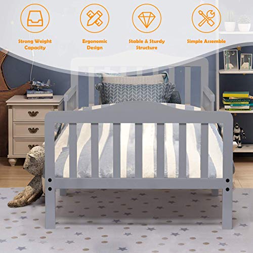 Costzon Toddler Bed, Classic Wood Kids Bed Frame w/Double Safety