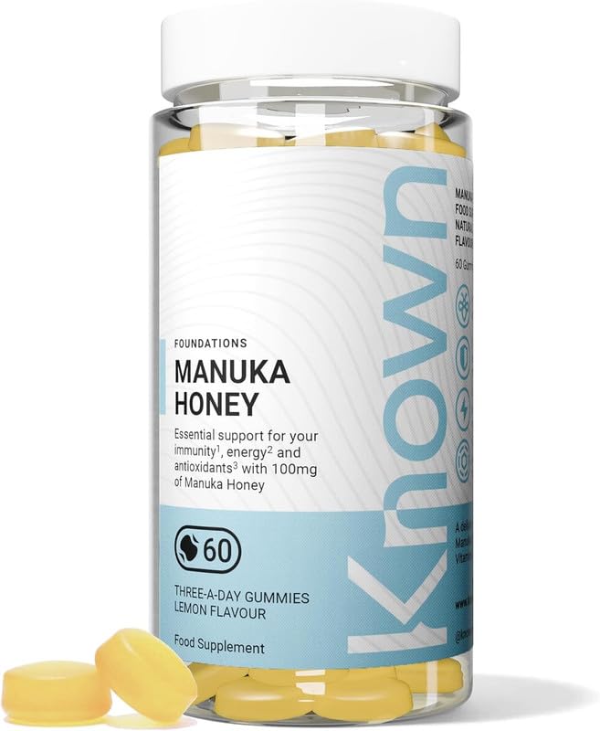 Known Manuka Honey Gummies – Lemon Flavour – 100mg Manuka Honey with Vitamin C, D3 & Zinc – Chewable Gummy Supplement – Natural Immune & Wellness Support – 1 Month Supply – for Men & Women