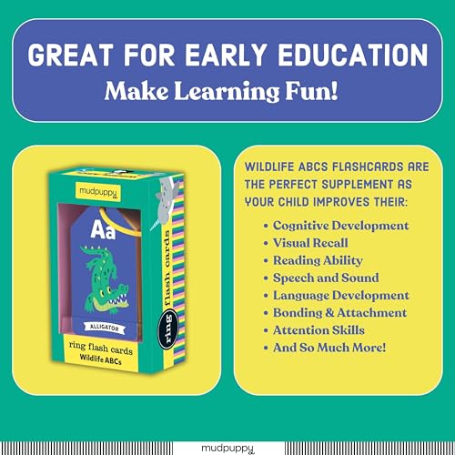 Mudpuppy Wildlife ABCs Ring Flash Cards for Kids - 26 Double-Sided Alphabet Flash Cards on a Reclosable Ring, Colorful Animal Illustrations - Learning Games for Toddlers and Preschoolers