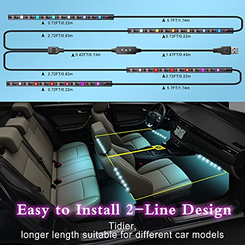 auto led innenbeleuchtung DC5V USB Anschluss Autoladegerät Lichtleiste 5050LED innenraumbeleuchtung auto mit APP Control Remote Control Im ambientebeleuchtung auto