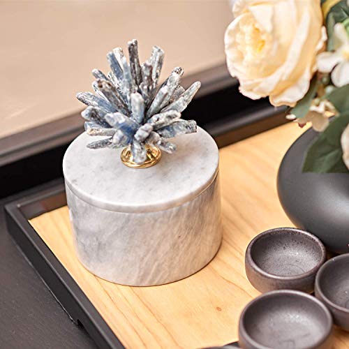 MOTINI Marble Organizer with Blue Kyanite Lid, Jewelry Box Vanity Desk Organizer Bathroom Storage Containers Table Decor, 4.7\