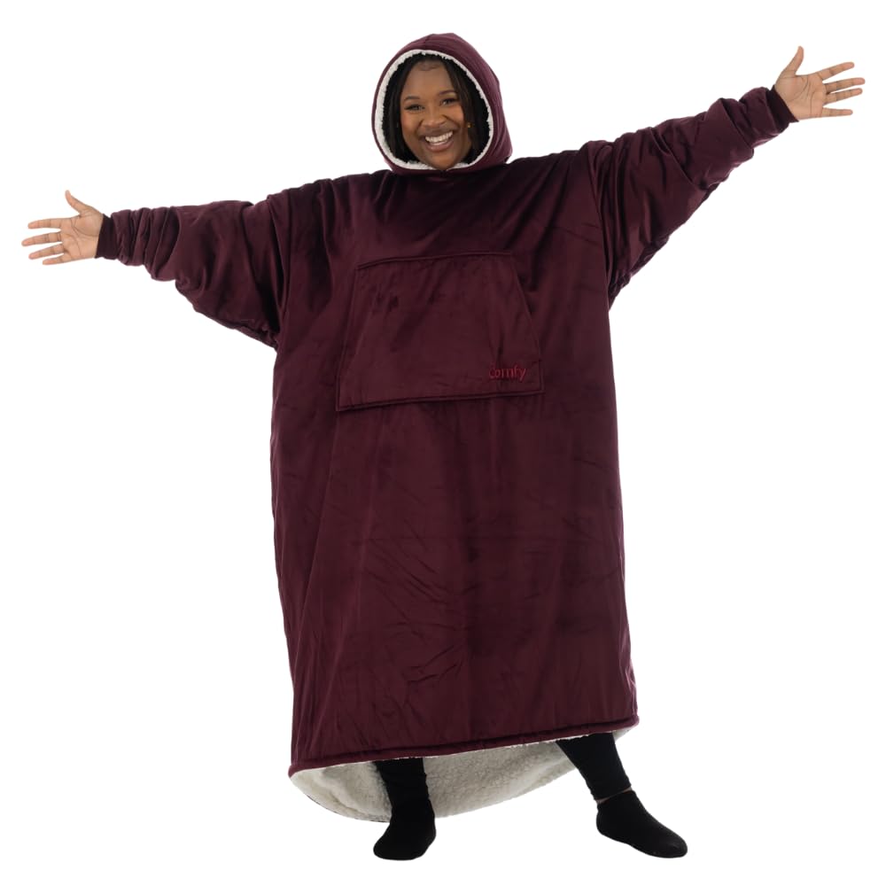 THE COMFY Original Long | Floor Length Sherpa Lined Microfiber Fleece Wearable Blanket, Oversized Design with Hood and Pocket, From Shark Tank, for Women & Men, Warm and Cozy Gifts Image